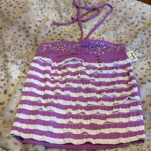 NWT justice purple and white striped ruffle halter top with sequins